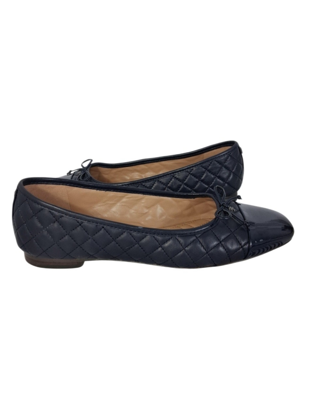 Sam Edelman Marilyn Women's 8 Navy Blue Quilted Cap Toe Leather Ballet Flats